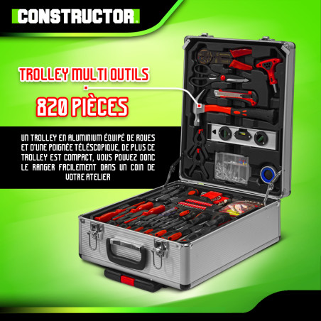 Trolley multi outils 820pcs avec poignée téléscopique - Constructor