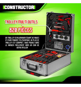 Trolley multi outils 820pcs avec poignée téléscopique - Constructor