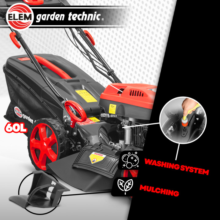 Tondeuse thermique autotractée 173cc - 50.6cm avec démarrage électrique -mulching - éjection latérale - Elem Garden