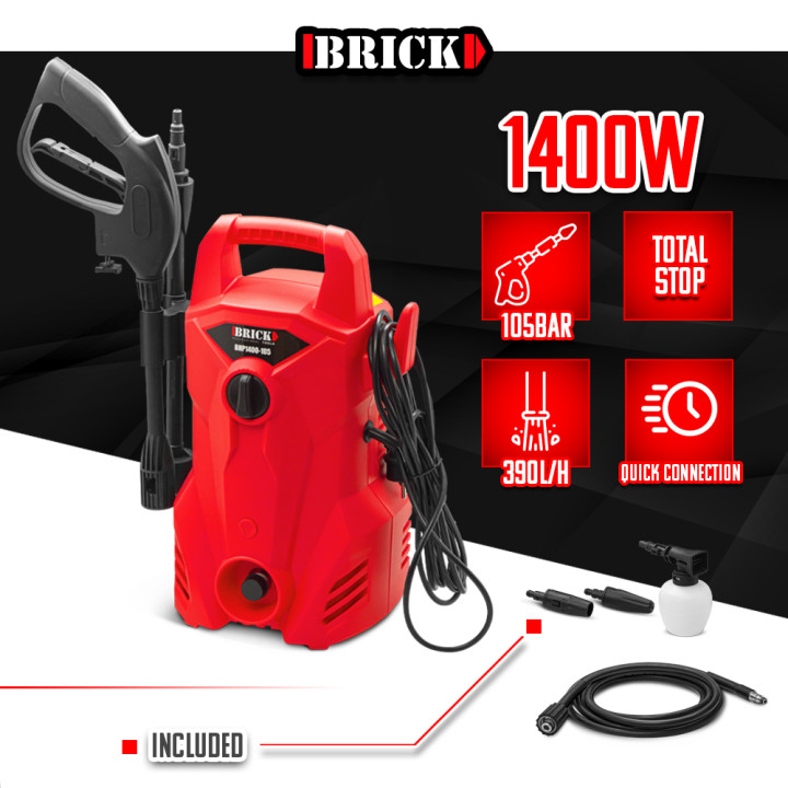 Nettoyeur haute pression 1400W - 105 bars - Buse turbo et buse rotative - Brick