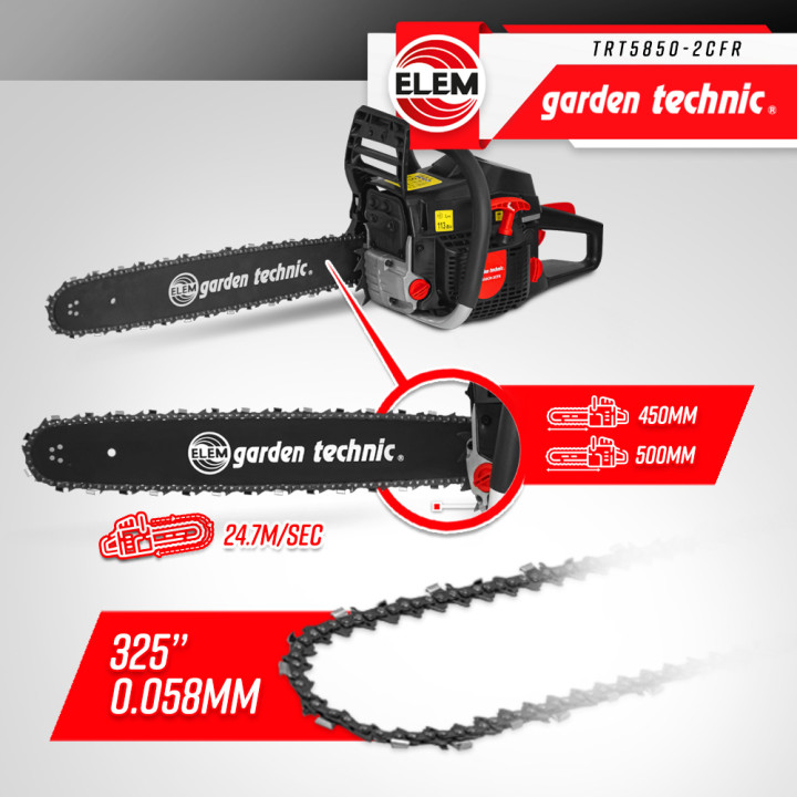 Tronçonneuse thermique 58CC - guide 50cm livrée avec 2 chaînes - Elem Garden