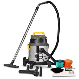 Aspirateur eau et poussières 1600W - 20L inox - 27 Kpa avec prise intégrée