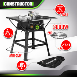 Table scie circulaire 2000W - 254mm - Livrée avec 2 lames (24 et 40 dents) - Constructor