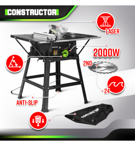 Table scie circulaire 2000W - 254mm - Livrée avec 2 lames (24 et 40 dents) - Constructor