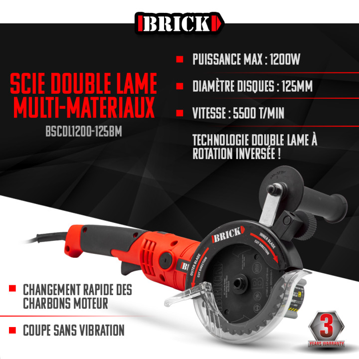 Scie circulaire 1200W double lame multimatériaux