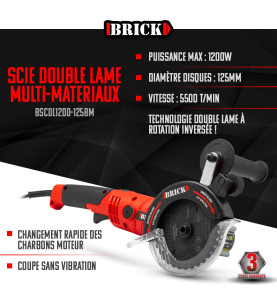 Scie circulaire 1200W double lame multimatériaux