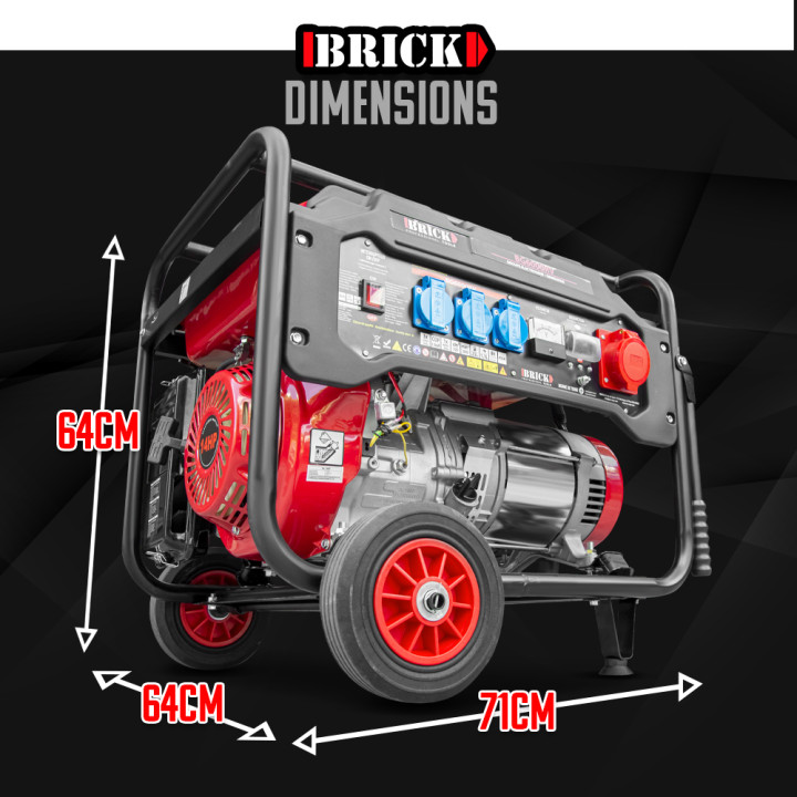 Groupe électrogène max 6000W avec roues et prise triphasée - Brick