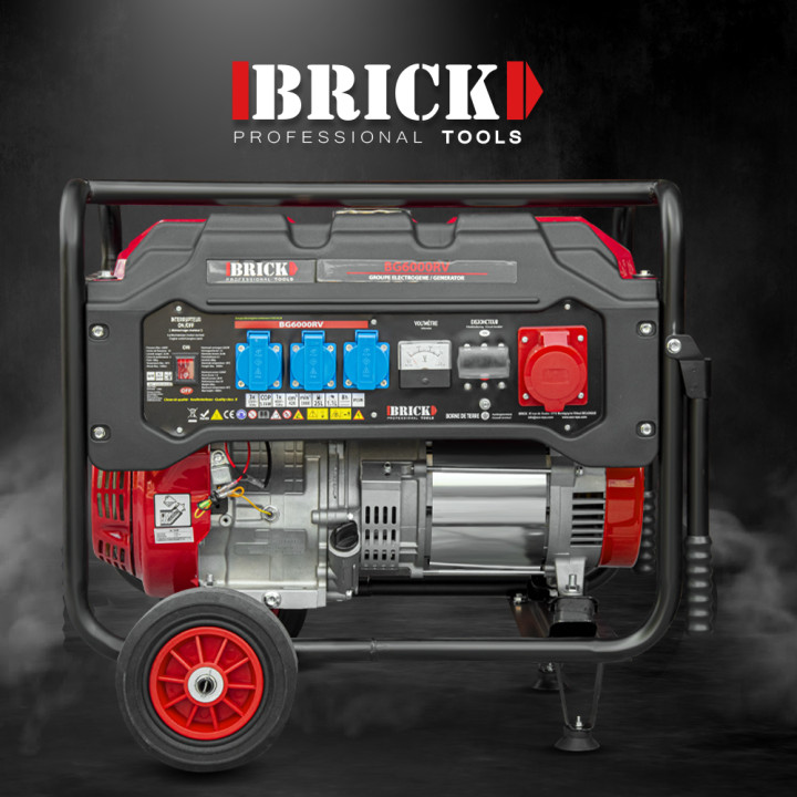 Groupe électrogène max 6000W avec roues et prise triphasée - Brick