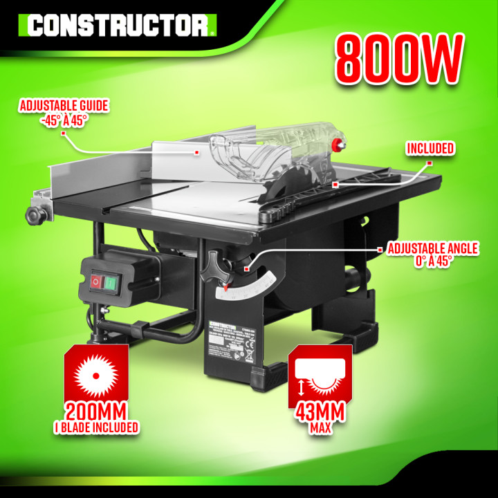 Scie circulaire sur table 800W - Lame 200mm 24 dents  - Constructor