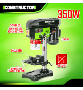 Perceuse à colonne 350W avec étau et laser - 13mm - 5 vitesses - Constructor