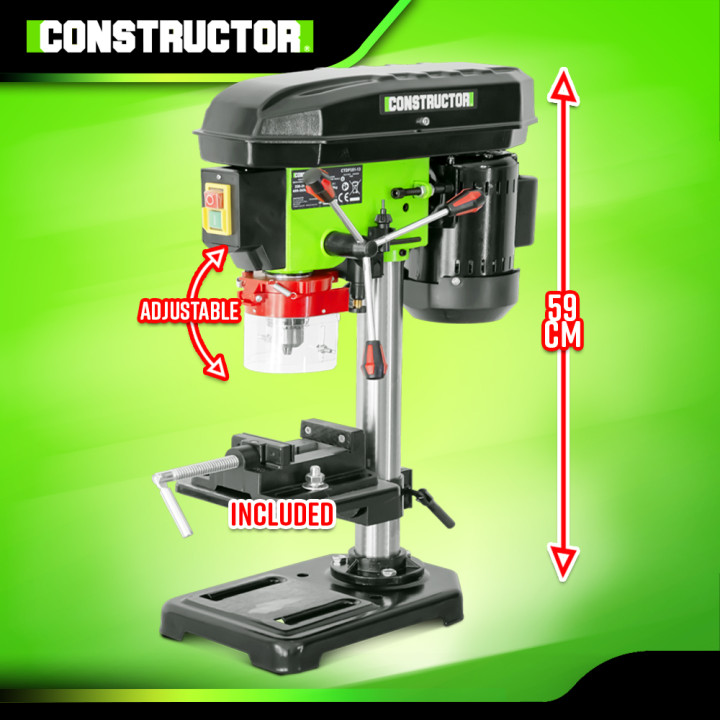 Perceuse à colonne 350W avec étau et laser - 13mm - 5 vitesses - Constructor