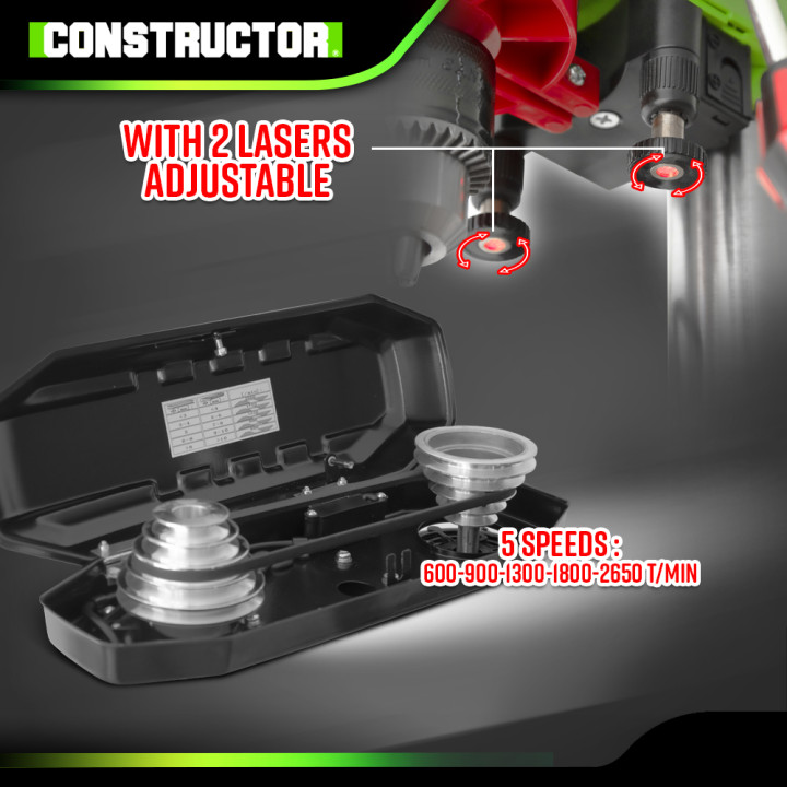 Perceuse à colonne 350W avec étau et laser - 13mm - 5 vitesses - Constructor
