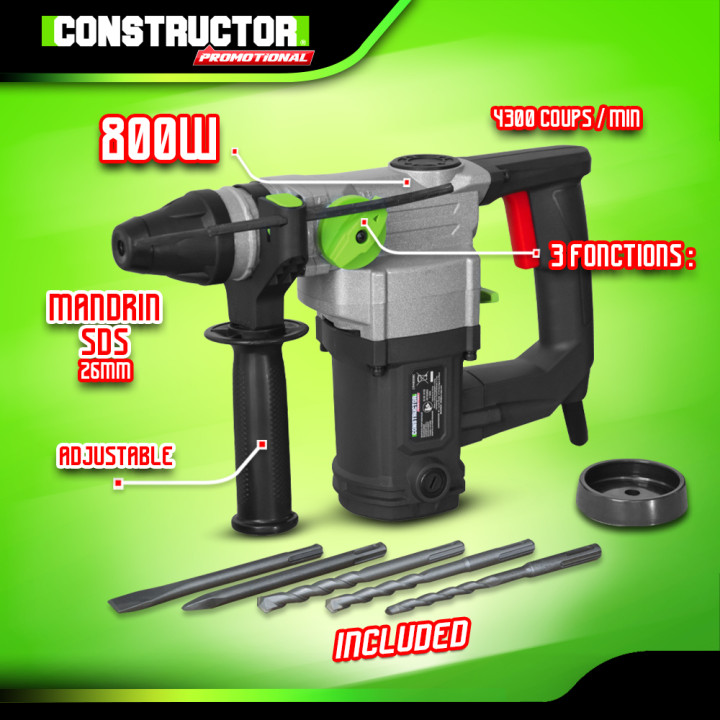 Marteau perforateur 800W + accessoires - 4 J - Constructor Promotional