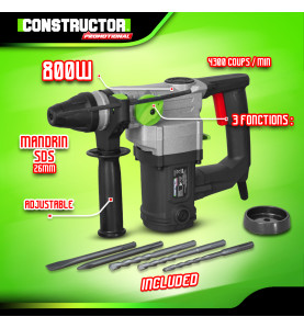 Marteau perforateur 800W + accessoires - 4 J - Constructor Promotional