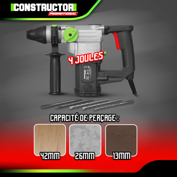 Marteau perforateur 800W + accessoires - 4 J - Constructor Promotional