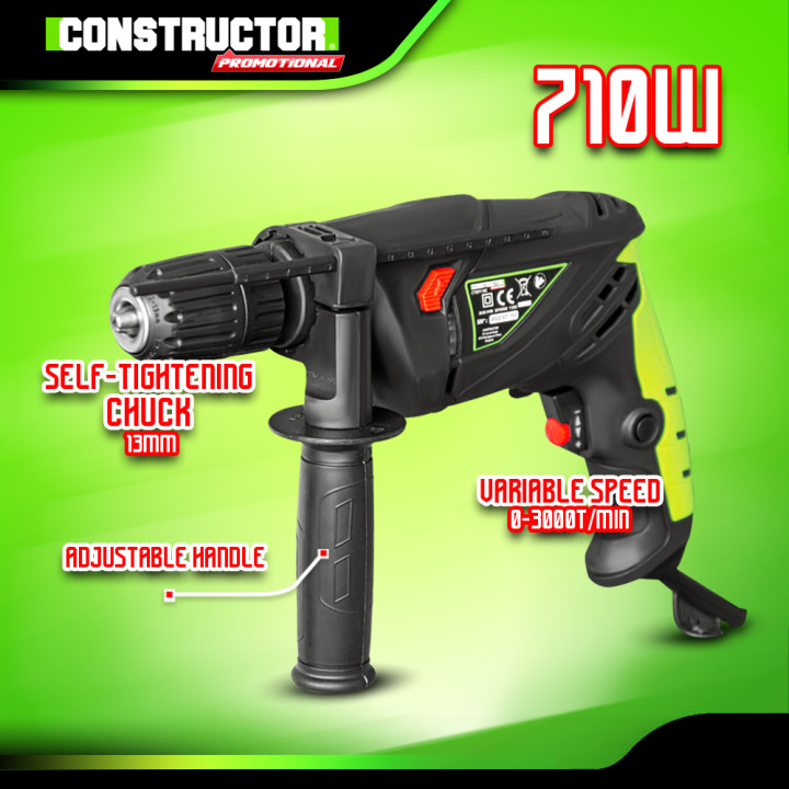 Perceuse percussion 710W - Mandrin autoserrant 13mm - Vitesse Variable  -  Constructor Promotional