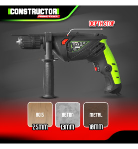 Perceuse percussion 710W - Mandrin autoserrant 13mm - Vitesse Variable  -  Constructor Promotional