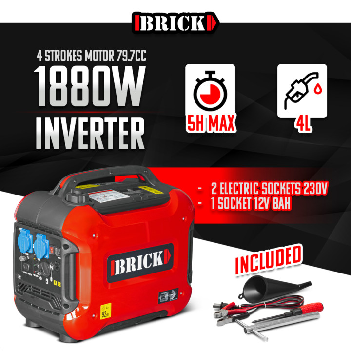 Groupe électrogène inverter silencieux max 1880W - 2 prises - Brick