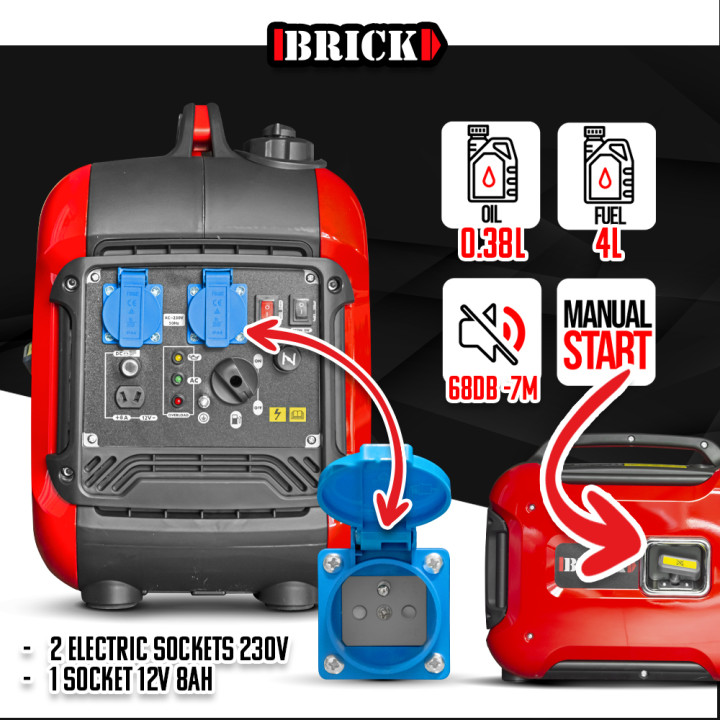 Groupe électrogène inverter silencieux max 1880W - 2 prises - Brick
