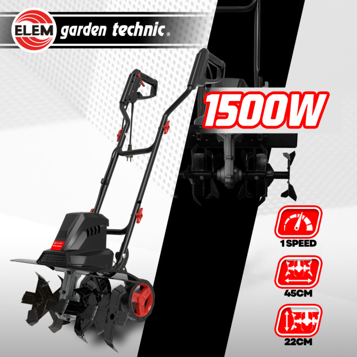 Motobineuse électrique 1500W - 6 fraises - 45cm - Elem Garden