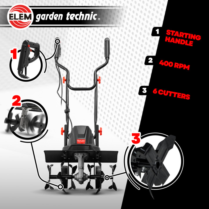 Motobineuse électrique 1500W - 6 fraises - 45cm - Elem Garden