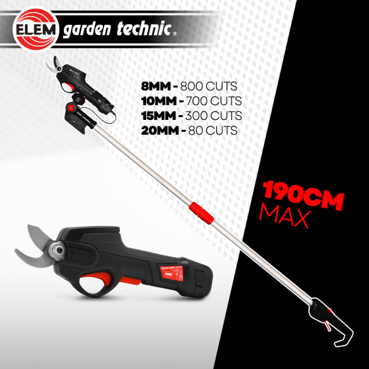 Sécateur rechargeable 7.2V lithium avec perche télescopique - Elem Garden