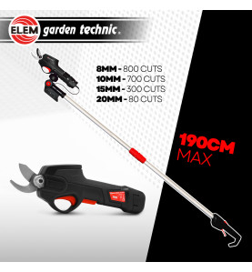 Sécateur rechargeable 7.2V lithium avec perche télescopique - Elem Garden