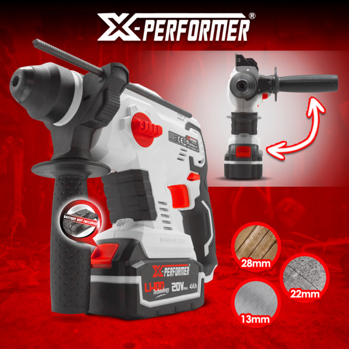 Marteau perforateur sans fil 20V avec moteur à induction livré sans batterie - X-Performer