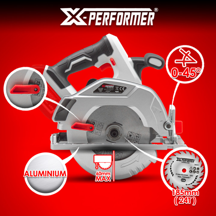 Scie circulaire sans fil 20V livrée sans batterie - X-Performer