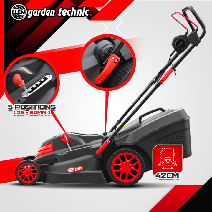 Tondeuse à gazon électrique 1800W - 42CM - Elem Garden