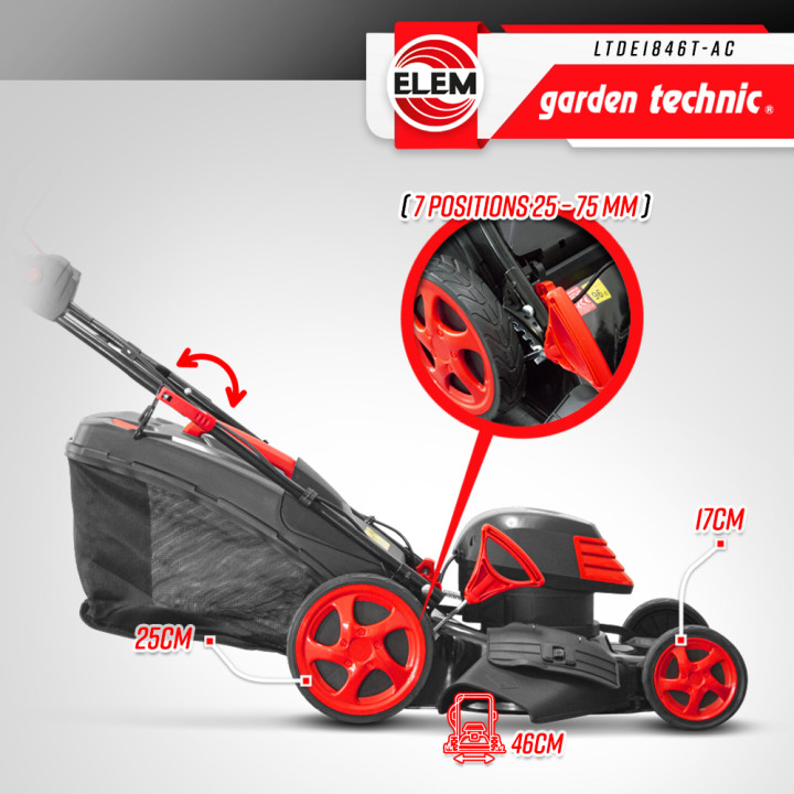 Tondeuse à gazon électrique tractée 1800W - 46CM avec carter en acier - Elem Garden