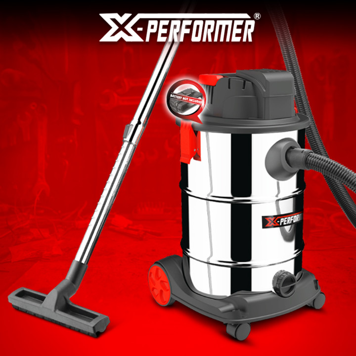 Aspirateur eau et poussières rechargeable 20V avec moteur à induction - 30L inox livré sans batterie - X Performer