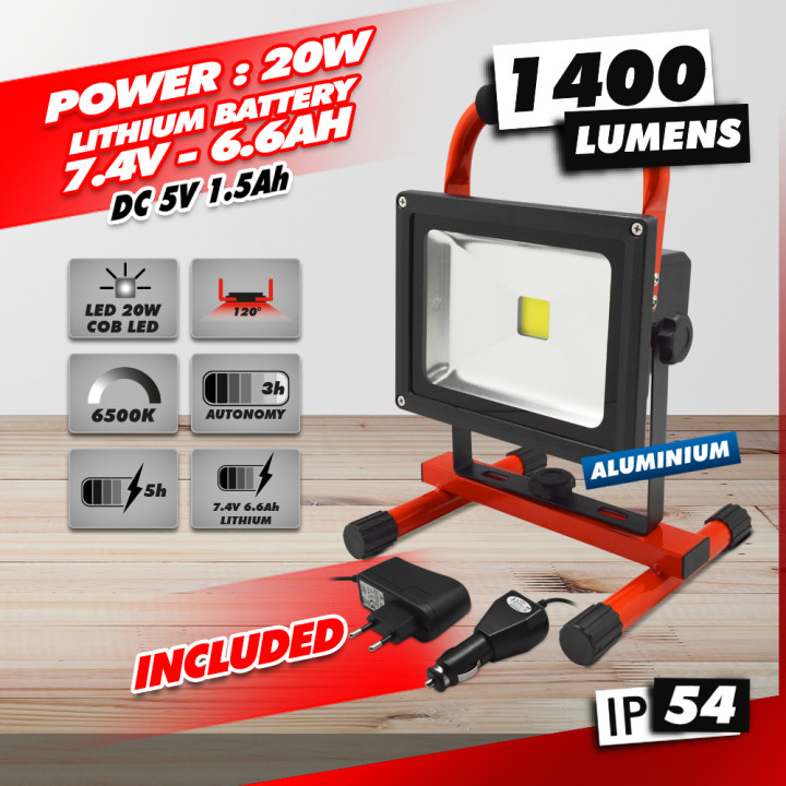 Projecteur led rechargeable de chantier 20W - I-WATTS