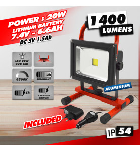 Projecteur led rechargeable de chantier 20W - I-WATTS