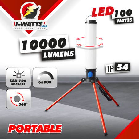 Projecteur LED de chantier 360 degrés - 100W sur trépied - I-Watts