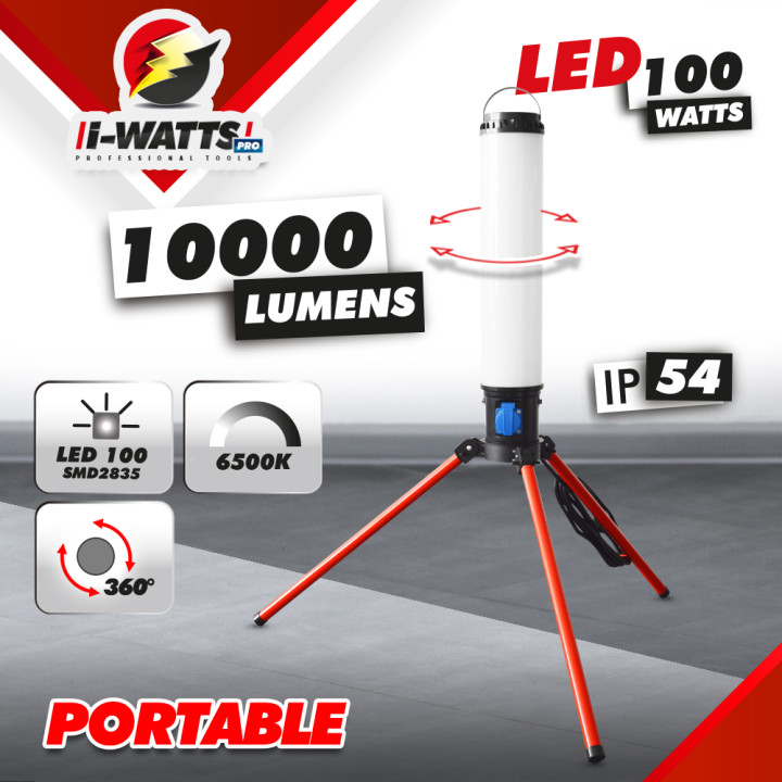 Projecteur LED de chantier 360 degrés - 100W sur trépied - I-Watts