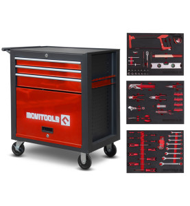 Servante d'atelier 3 tiroirs + espace de rangement + accessoires - Movitools