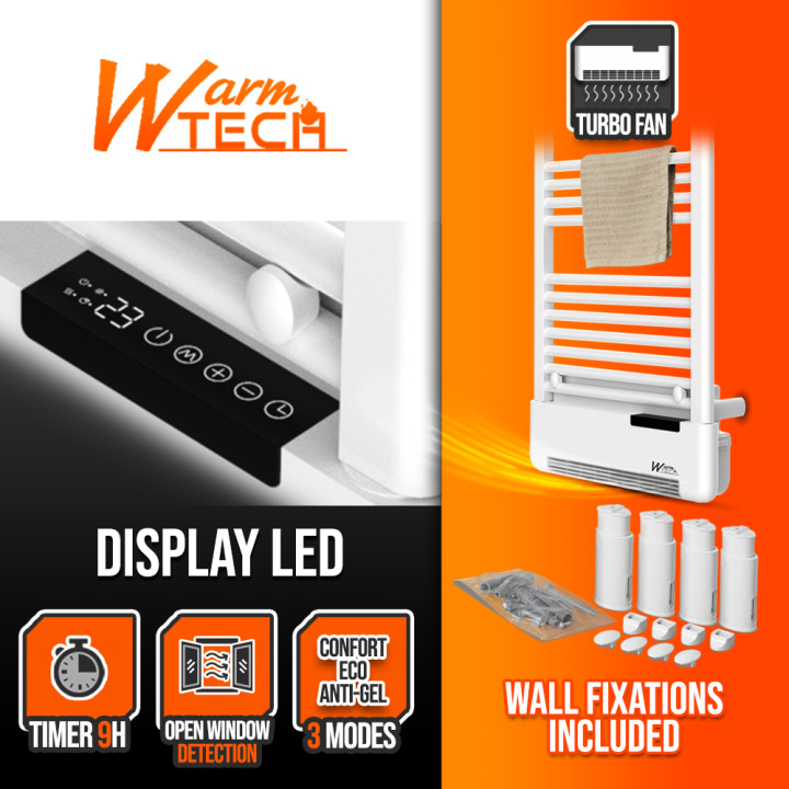 Radiateur sèche serviettes avec fluide 750W + soufflerie 1000W - Warm Tech