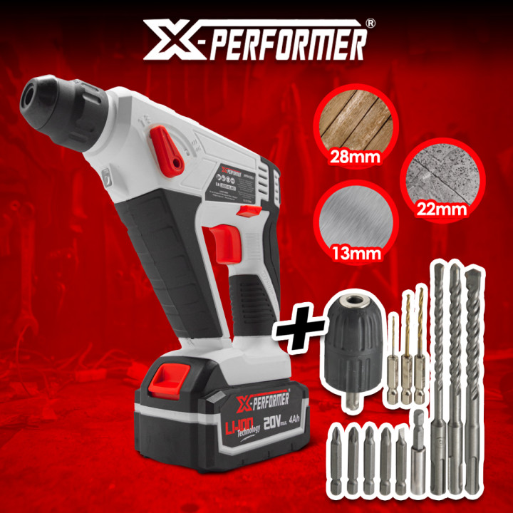 Marteau perforateur sans fil 20V avec batterie 4Ah - X-Performer.