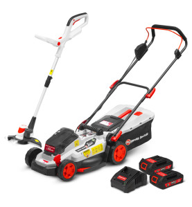 Tondeuse et coupe bordures rechargeables 20V max + 2 batteries - Elem Garden.
