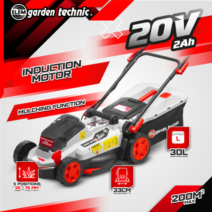 Tondeuse et coupe bordures rechargeables 20V max + 2 batteries - Elem Garden.