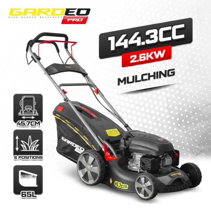 Tondeuse thermique autotractée 144.3cc - 46cm livrée avec 2 lames + mulching - Gardeo Pro