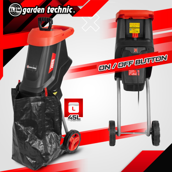 Broyeur de végétaux électrique 2600W avec sac récupérateur de 45L