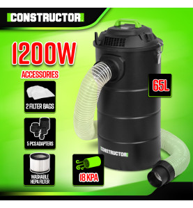 Aspirateur d'atelier 1200W avec cuve métallique 65L - Constructor