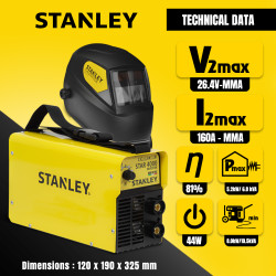 Poste à souder MMA Inverter 160A + Masque auto-assombrissant 11DIN - Stanley
