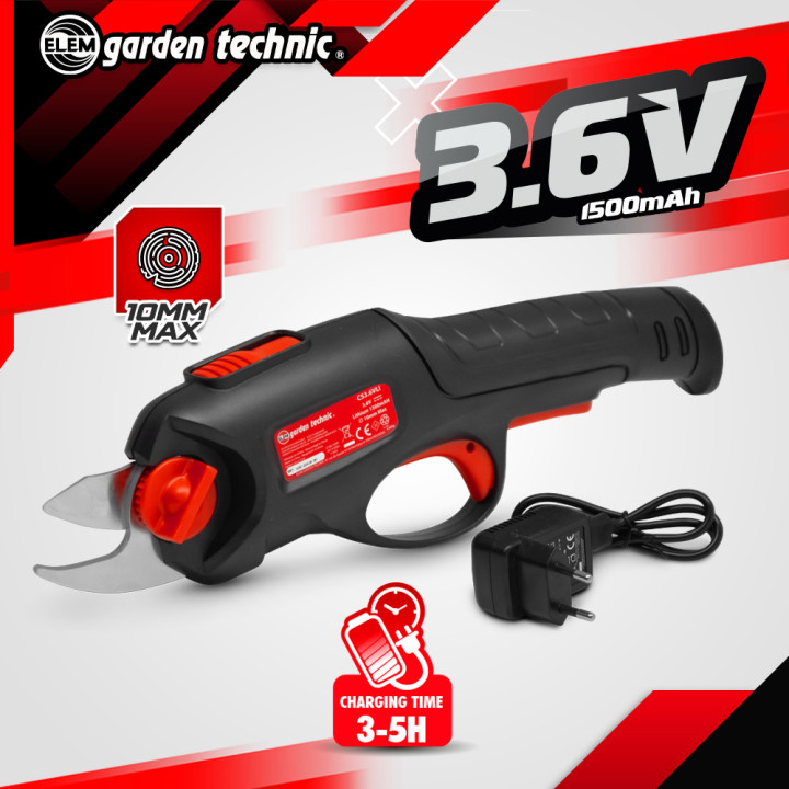 Sécateur rechargeable 3.6V lithium livré avec batterie intégrée et chargeur - Elem Garden