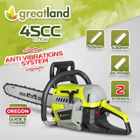 Tronçonneuse thermique 45CC - guide et chaîne Oregon - Greatland