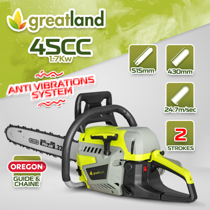 Tronçonneuse thermique 45CC - guide et chaîne Oregon - Greatland