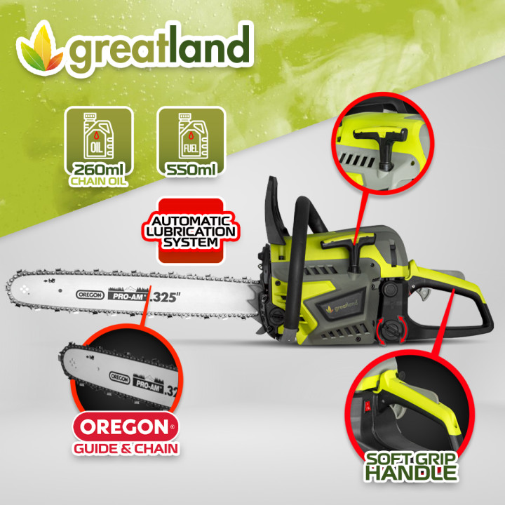 Tronçonneuse thermique 45CC - guide et chaîne Oregon - Greatland