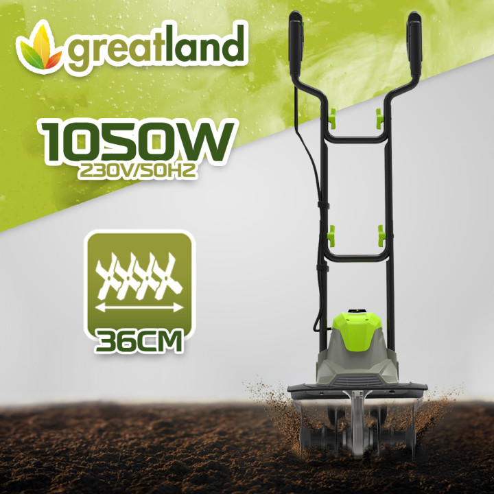 Motobineuse électrique 1050W 36cm - 4 Fraises - Greatland